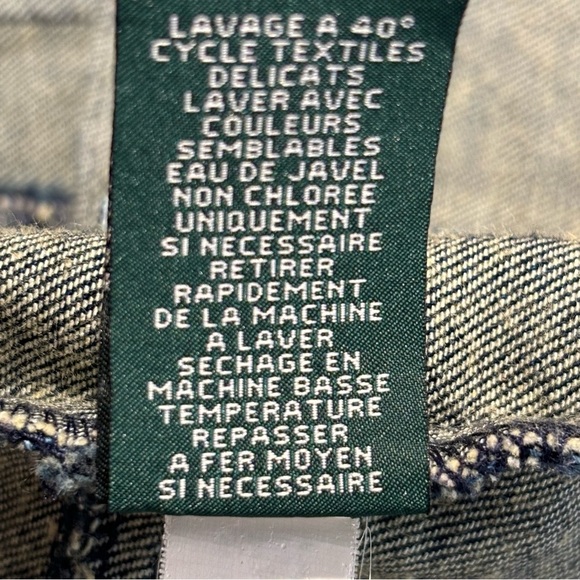 LAUREN RALPH LAUREN Sz 14 Denim Blazer Ruffle Wrist Brown Buttons Mid-Dark Wash - Picture 8 of 9